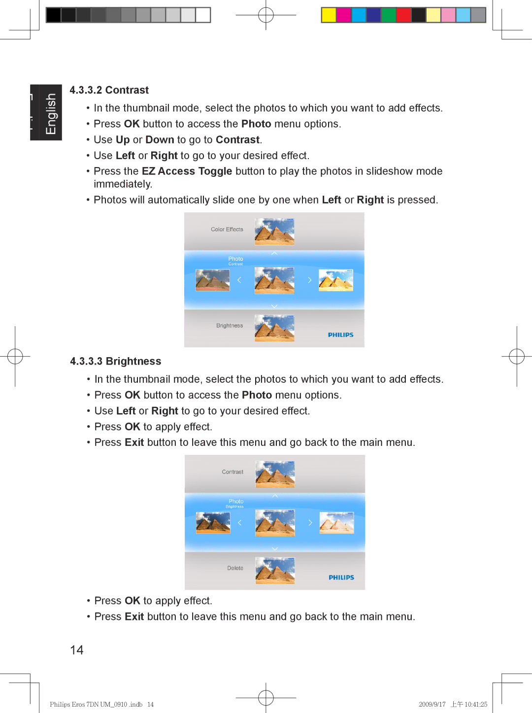 Philips SPF 3407D/G7, SPF 3007D/G7 user manual Contrast, Brightness 