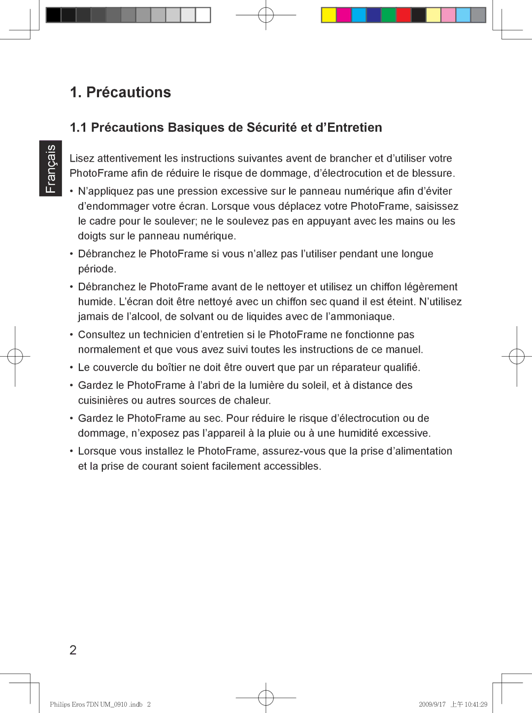 Philips SPF 3407D/G7, SPF 3007D/G7 user manual Précautions Basiques de Sécurité et d’Entretien 