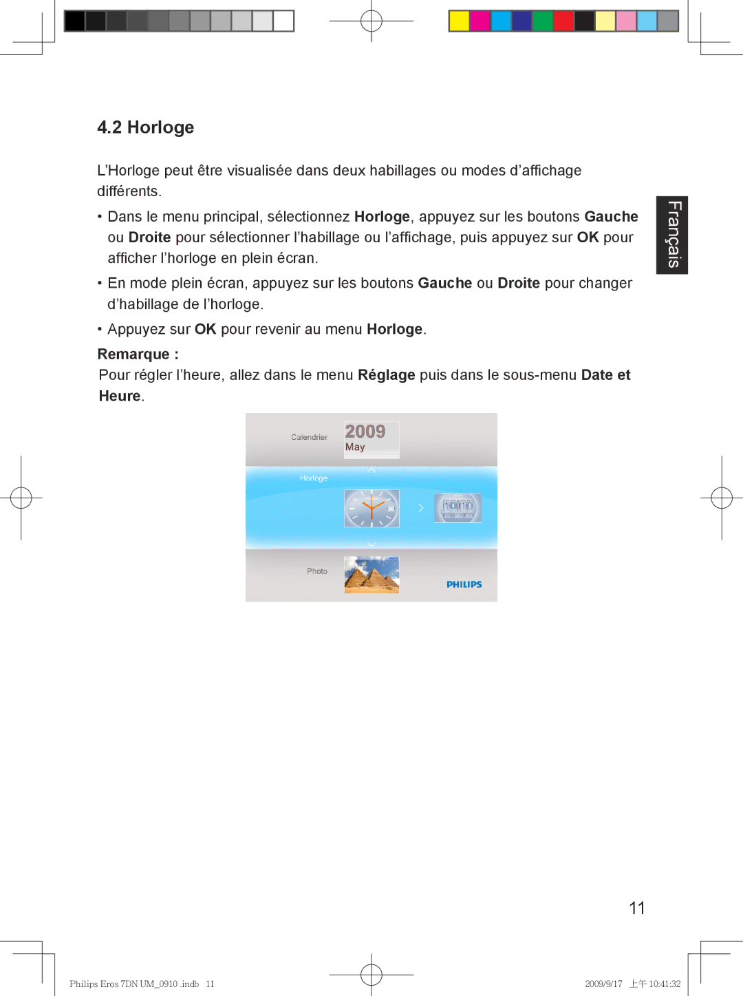 Philips SPF 3007D/G7, SPF 3407D/G7 user manual Horloge 