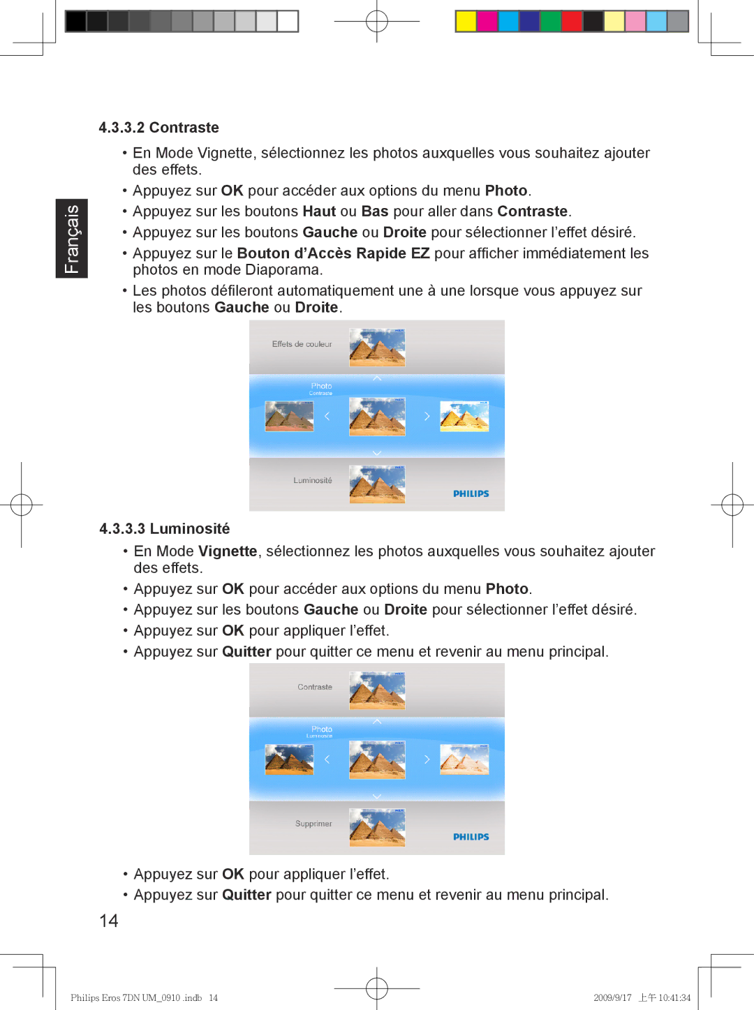 Philips SPF 3407D/G7, SPF 3007D/G7 user manual Contraste, Luminosité 