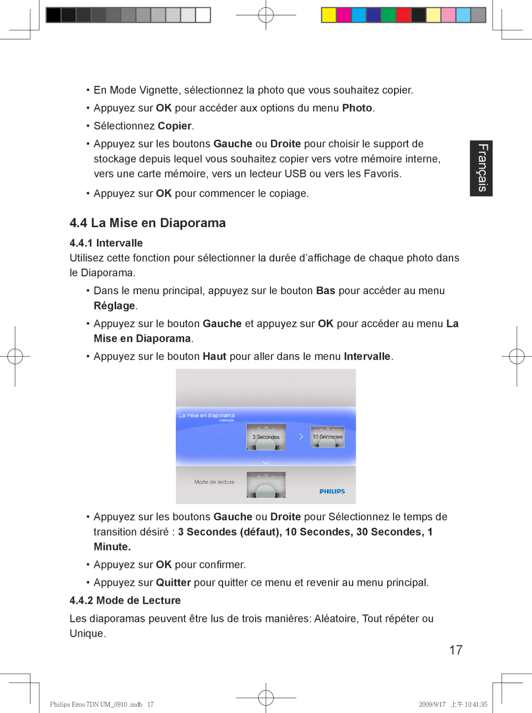 Philips SPF 3007D/G7, SPF 3407D/G7 user manual La Mise en Diaporama 