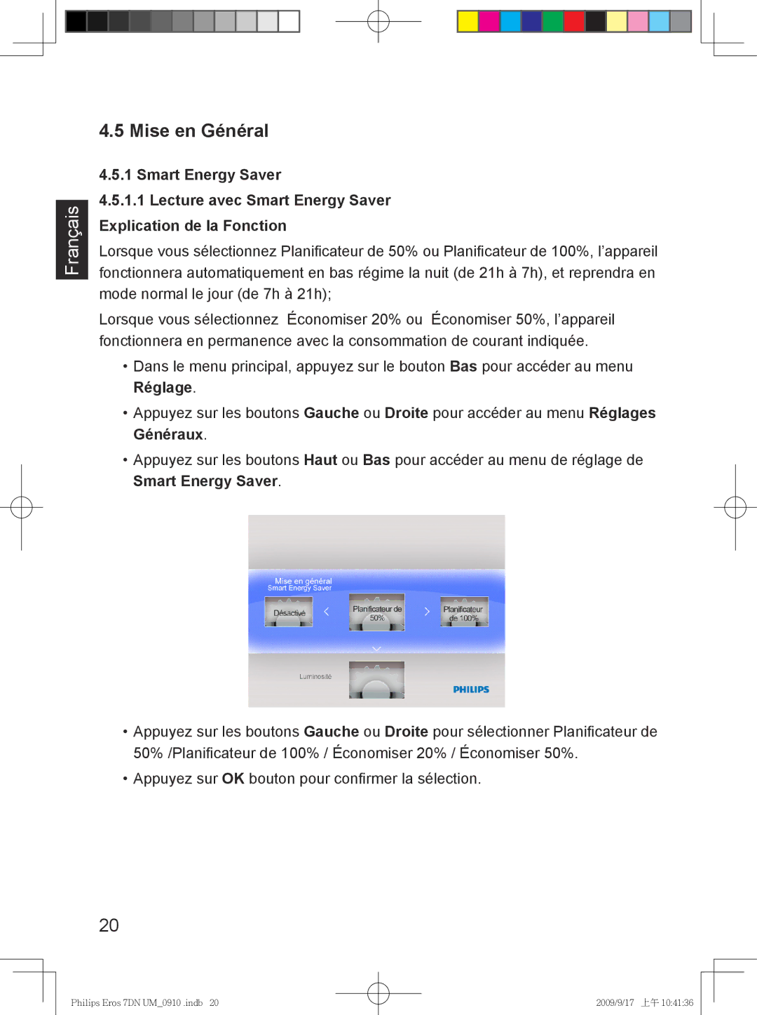 Philips SPF 3407D/G7, SPF 3007D/G7 user manual Mise en Général, Généraux, Smart Energy Saver 