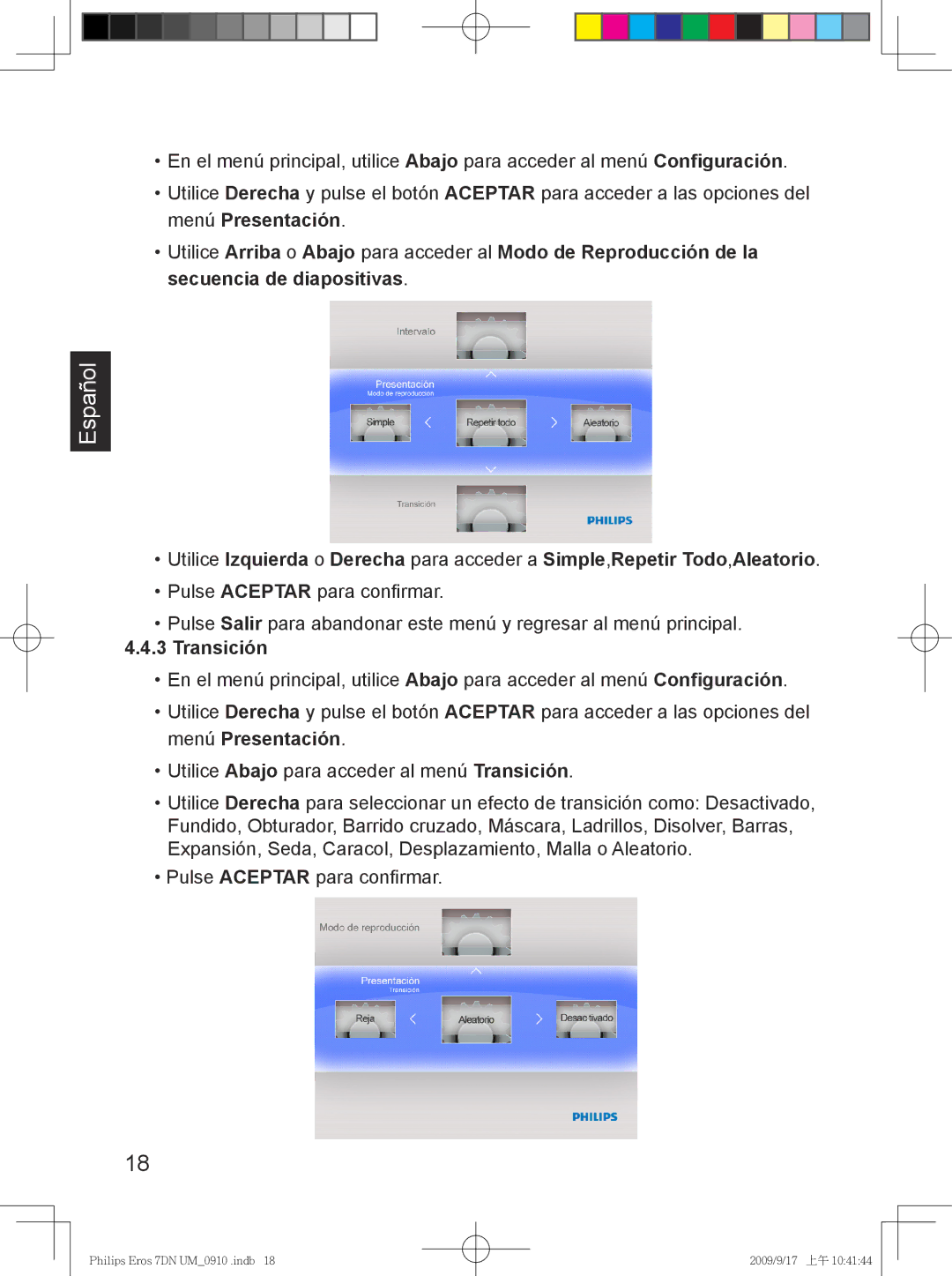 Philips SPF 3407D/G7, SPF 3007D/G7 user manual Transición 