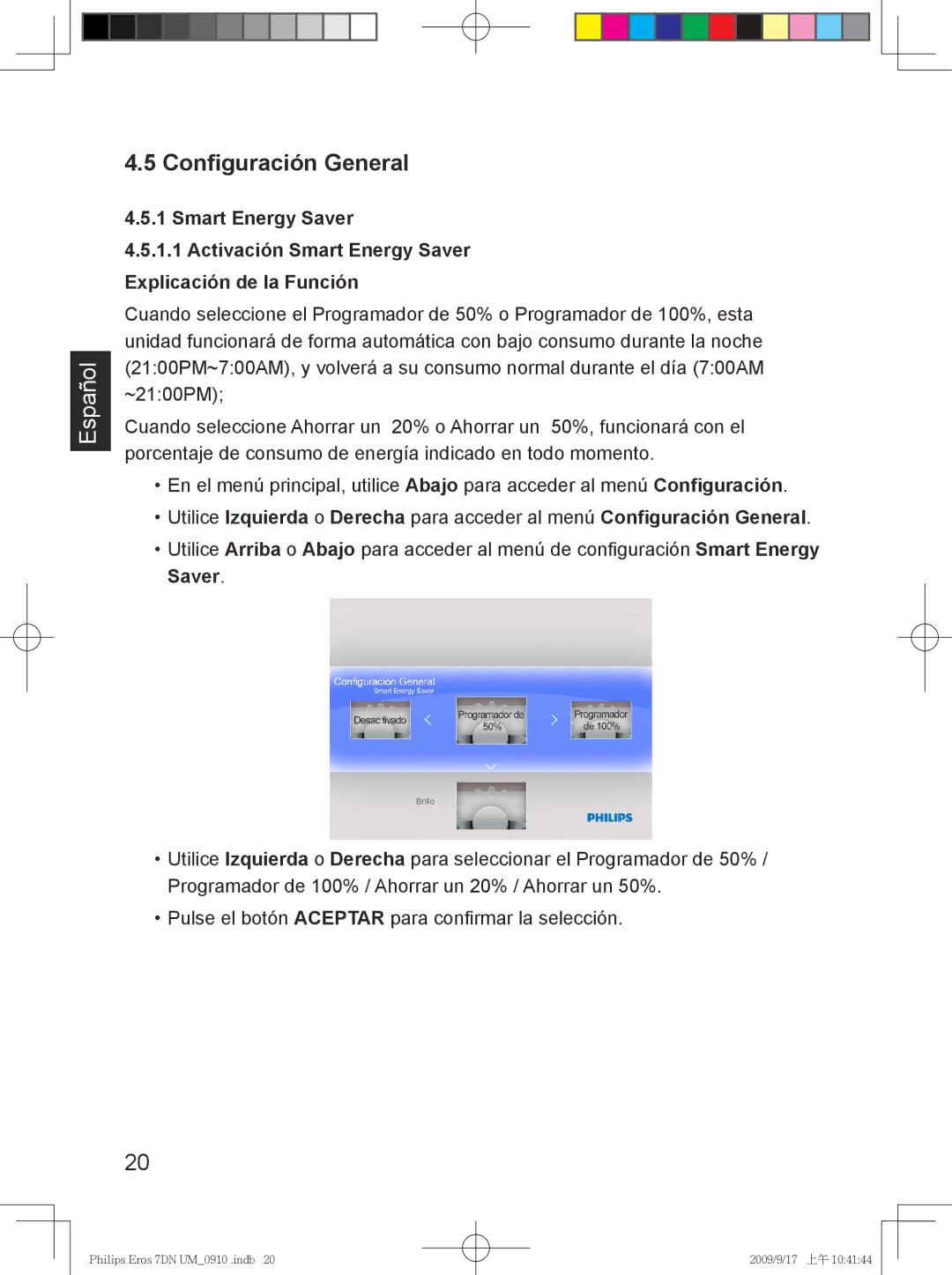 Philips SPF 3407D/G7, SPF 3007D/G7 user manual Configuración General, Saver 