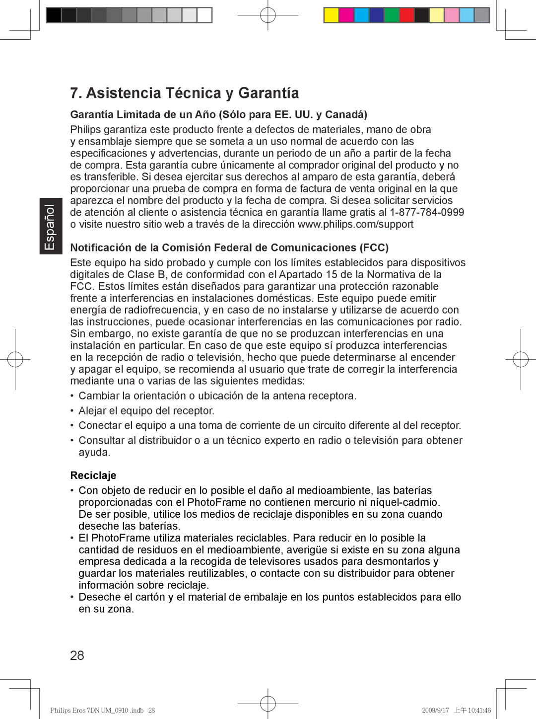 Philips SPF 3407D/G7, SPF 3007D/G7 user manual Asistencia Técnica y Garantía, Reciclaje 