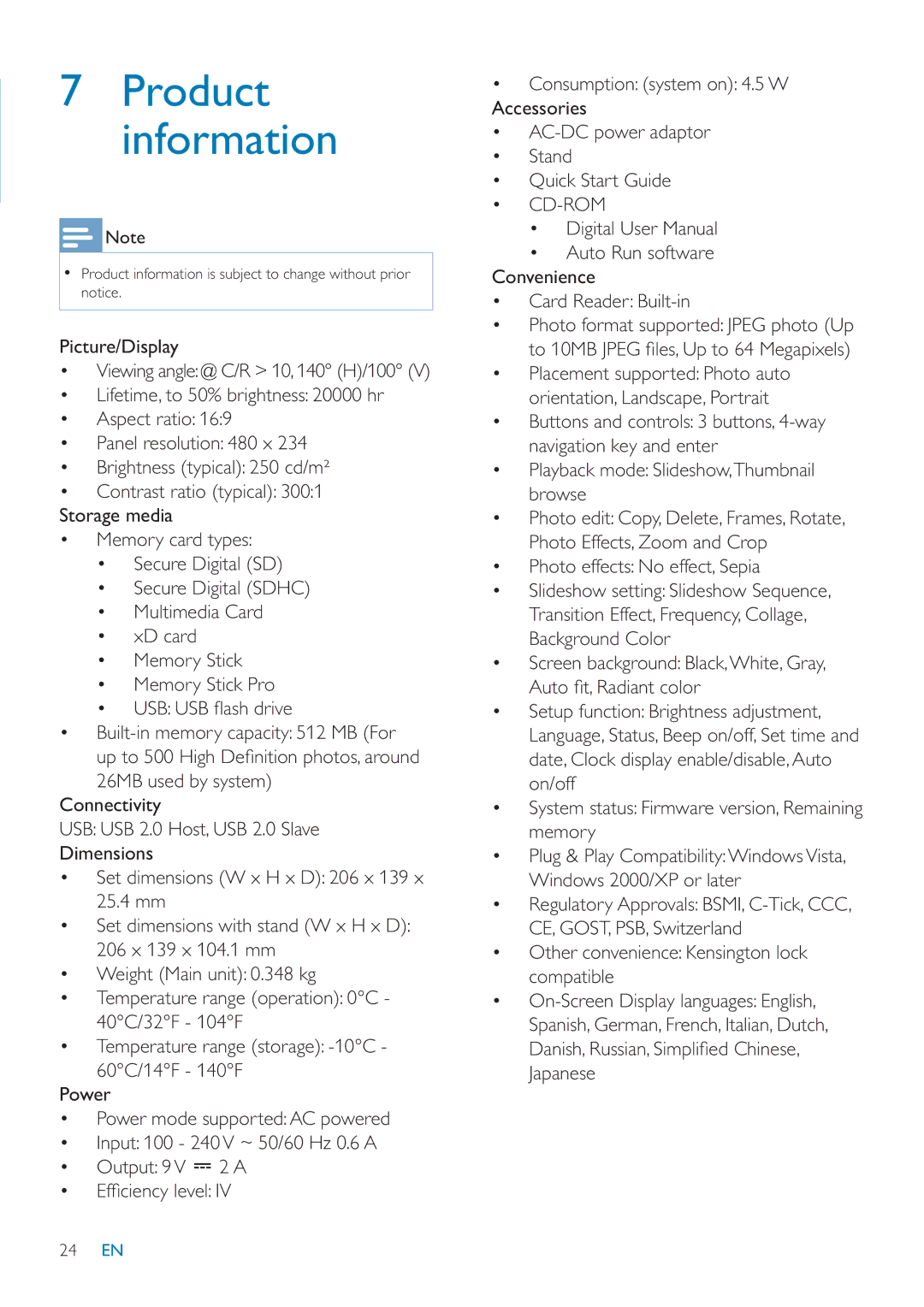 Philips SPF1027/05 user manual Product information 