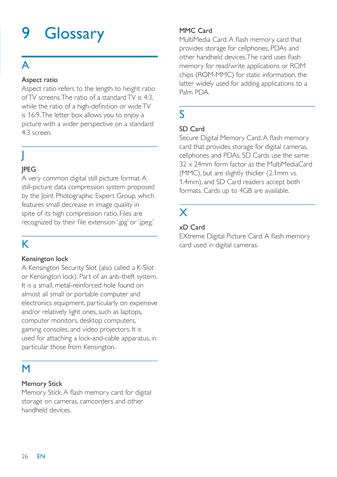 Philips SPF1027/05 user manual Glossary, Jpeg 