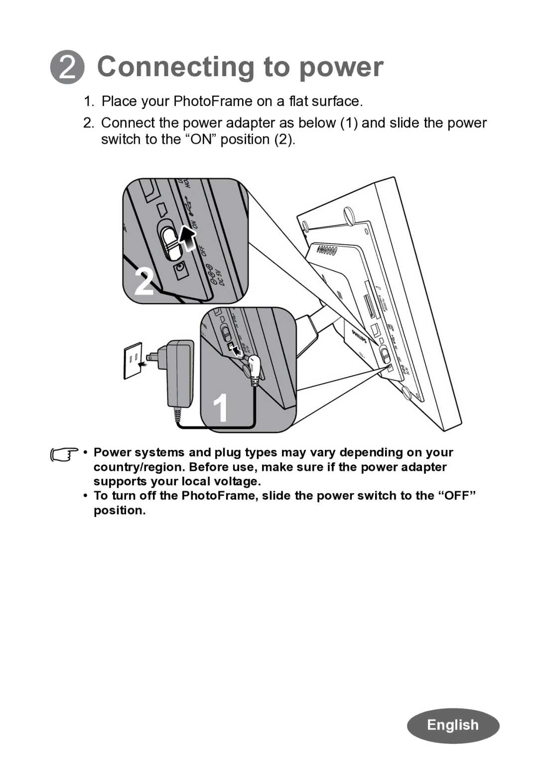 Philips SPF3010C/G7 quick start Connecting to power 