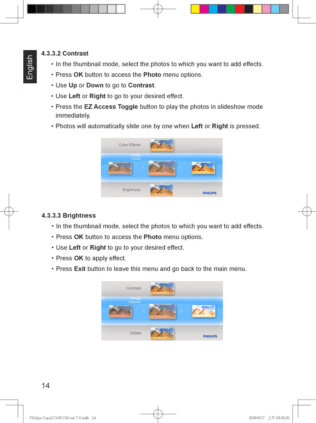 Philips SPF3407/G7, SPF3007/G7 user manual Contrast, Brightness 