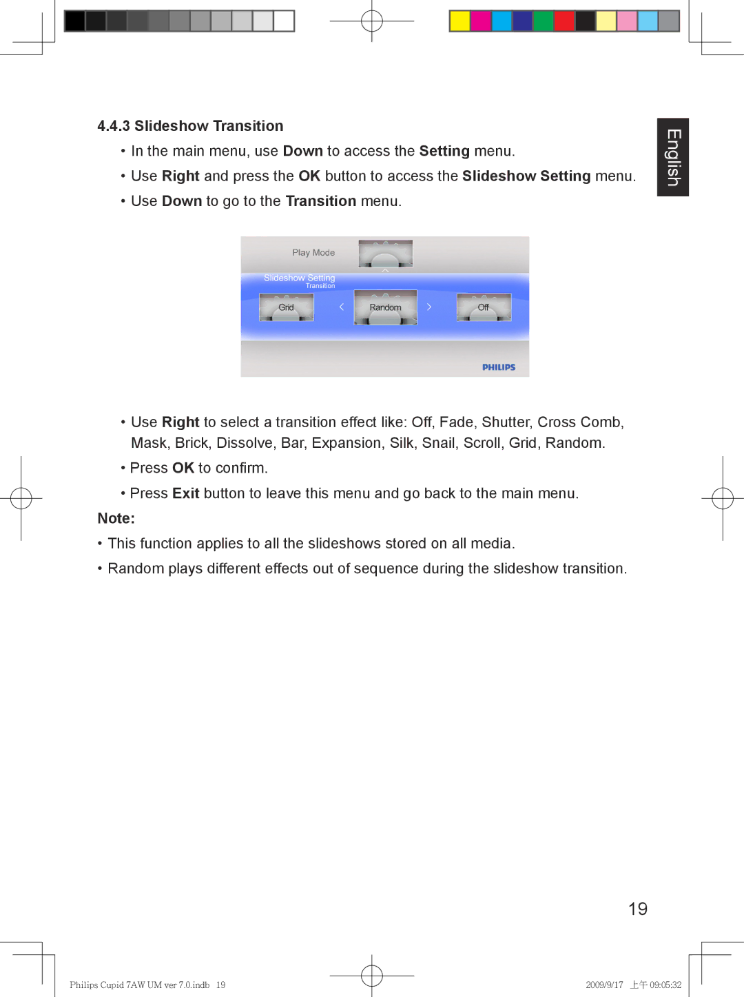 Philips SPF3007/G7, SPF3407/G7 user manual Slideshow Transition 