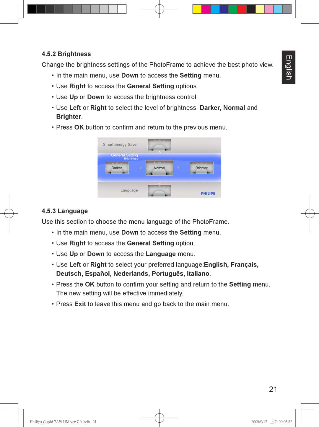 Philips SPF3007/G7, SPF3407/G7 user manual Brighter, Language 