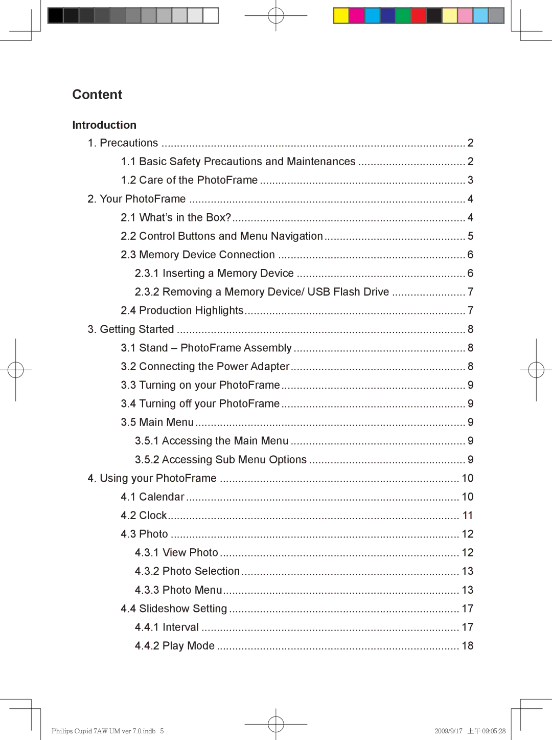 Philips SPF3007/G7, SPF3407/G7 user manual Content 