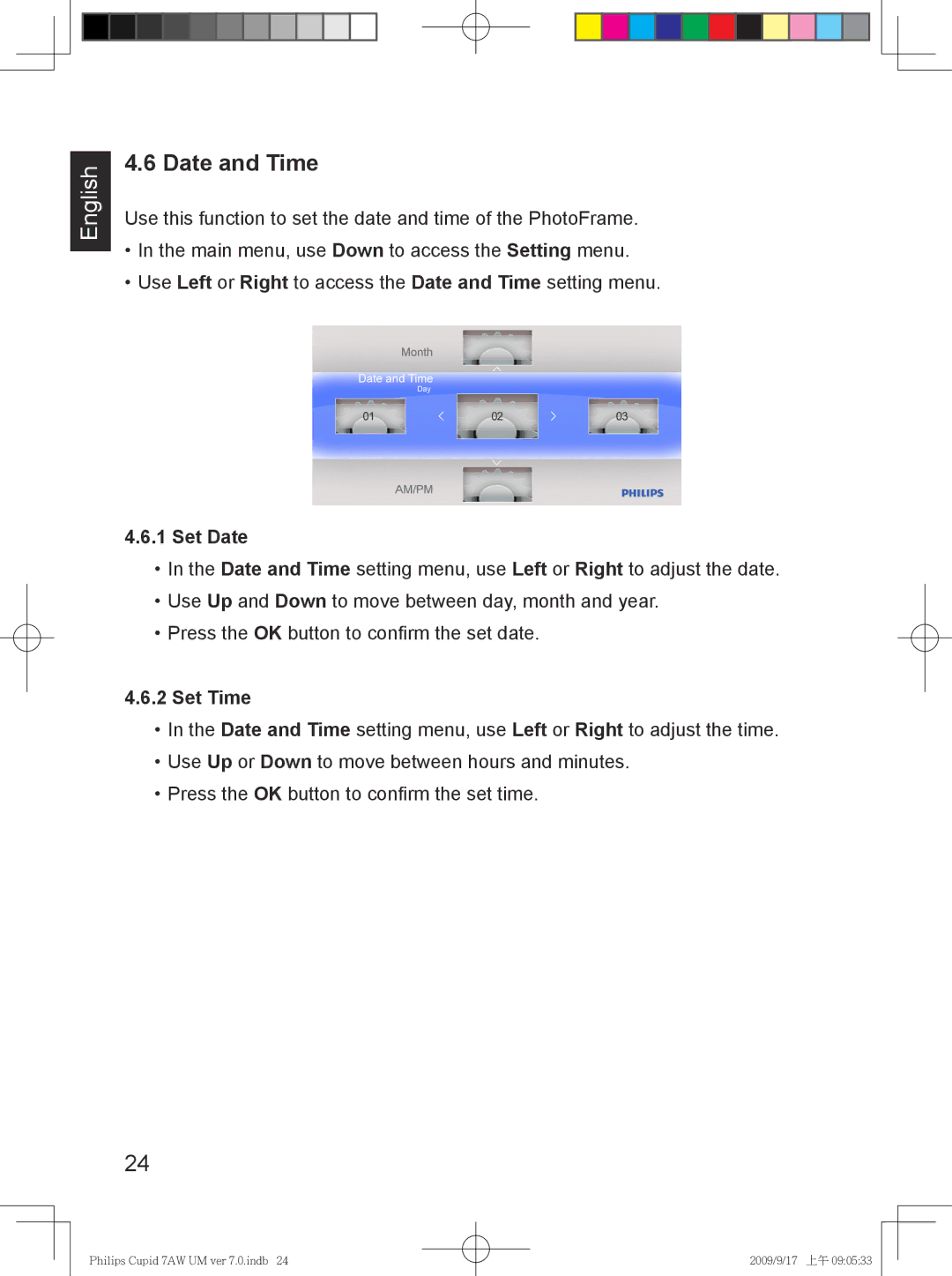 Philips SPF3407/G7, SPF3007/G7 user manual Date and Time, Set Date, Set Time 