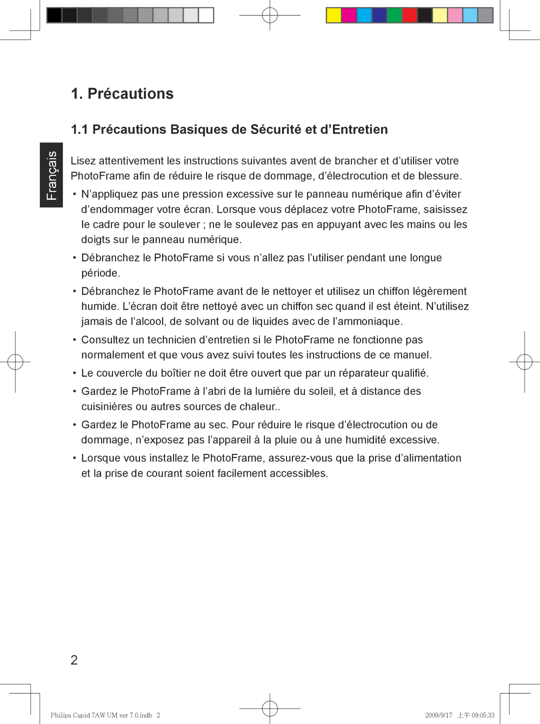 Philips SPF3407/G7, SPF3007/G7 user manual Précautions Basiques de Sécurité et d’Entretien 