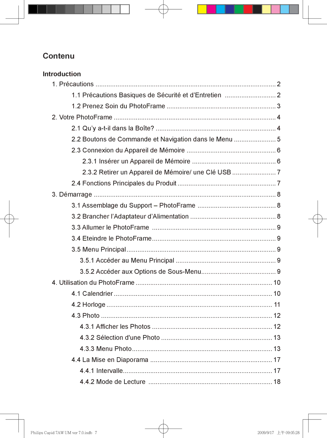 Philips SPF3007/G7, SPF3407/G7 user manual Contenu 