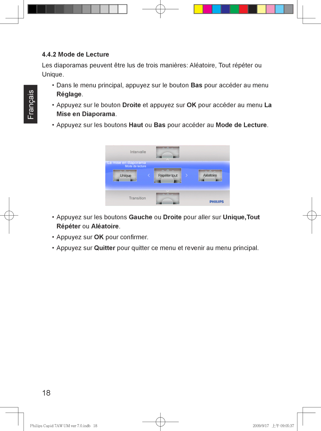 Philips SPF3407/G7, SPF3007/G7 user manual Mode de Lecture 