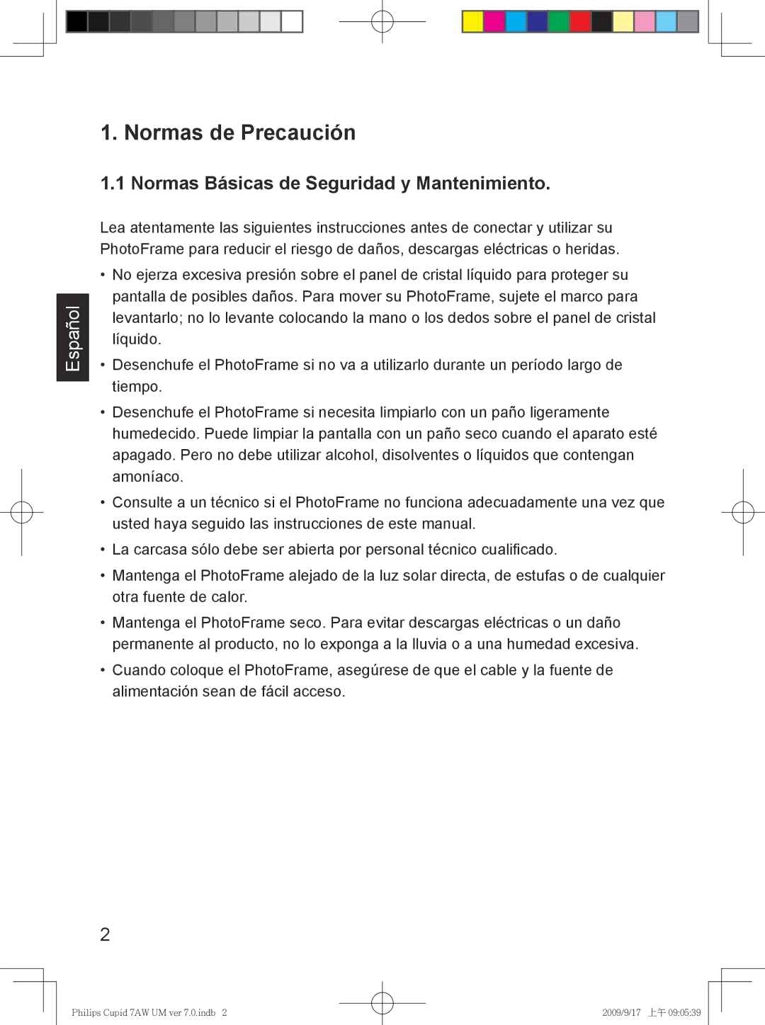 Philips SPF3407/G7, SPF3007/G7 user manual Normas de Precaución, Normas Básicas de Seguridad y Mantenimiento 