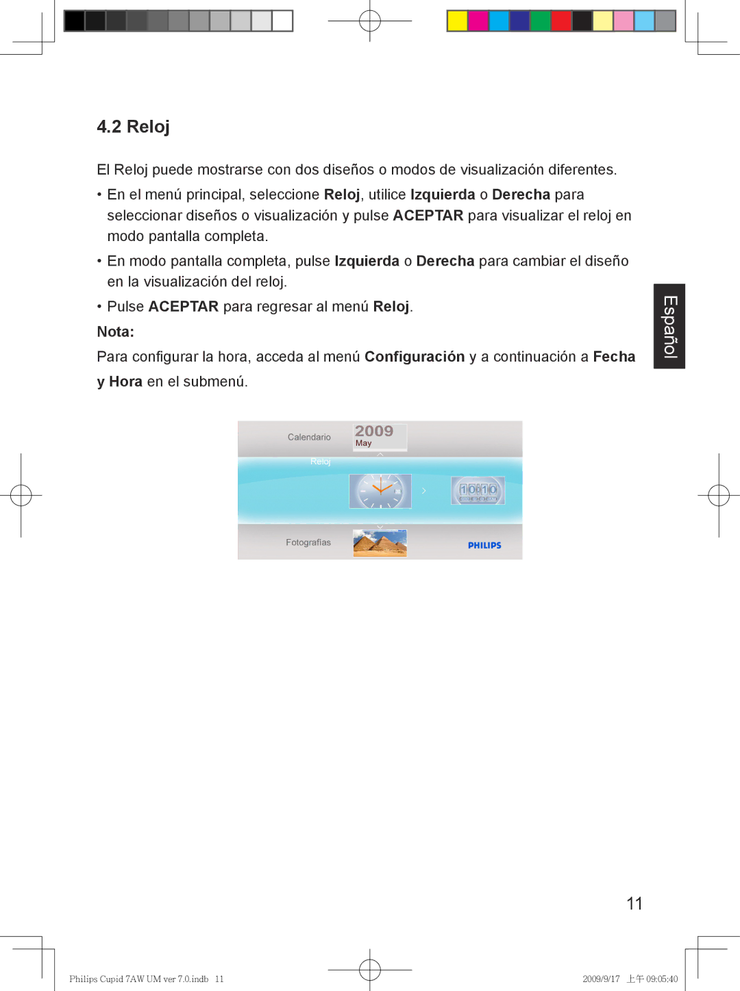 Philips SPF3007/G7, SPF3407/G7 user manual Reloj 