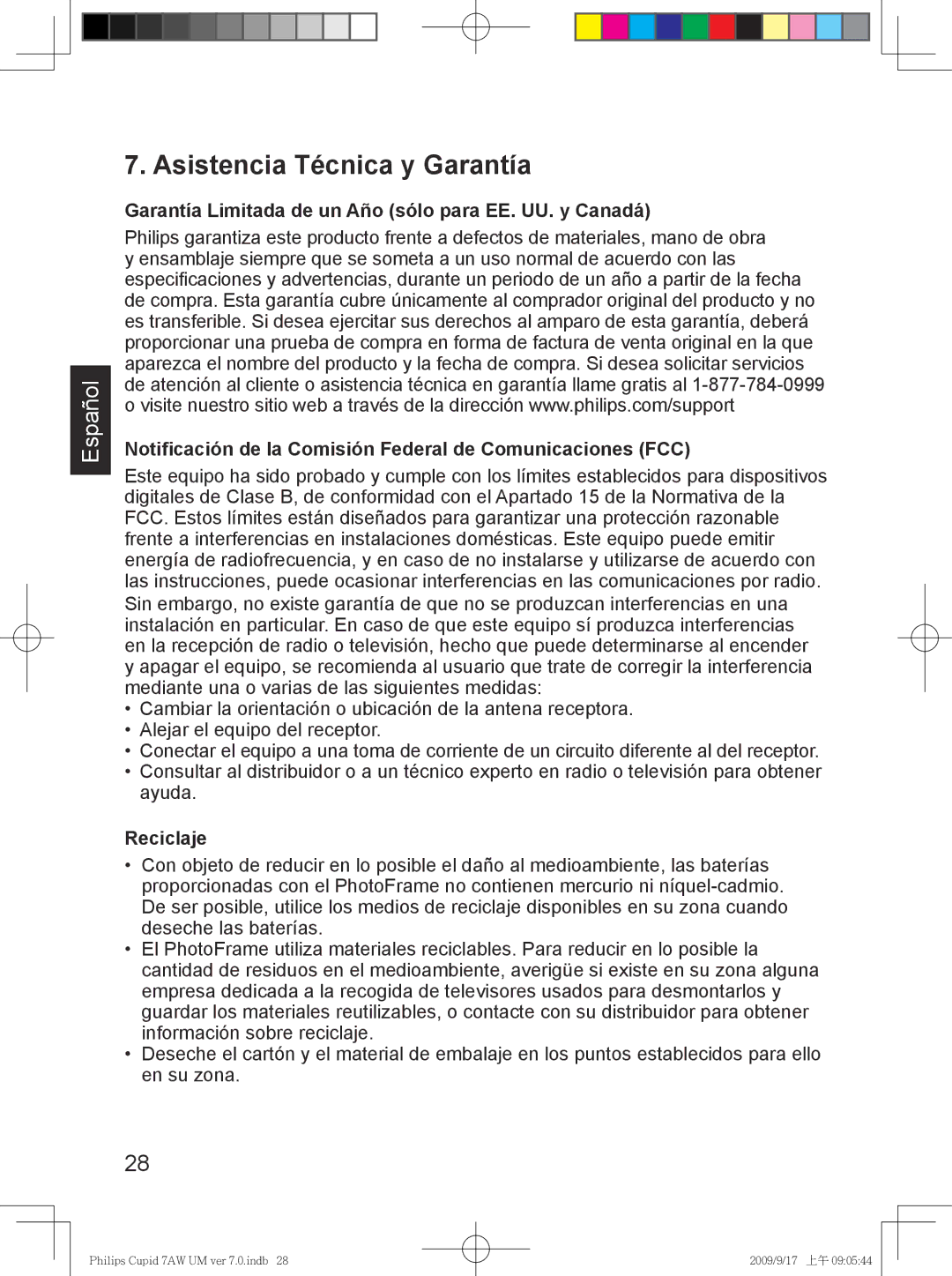 Philips SPF3407/G7, SPF3007/G7 user manual Asistencia Técnica y Garantía, Reciclaje 