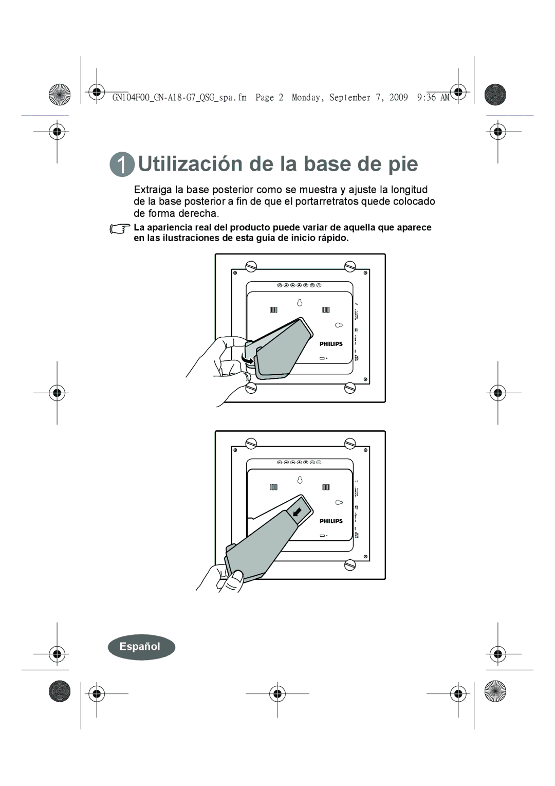 Philips SPF3410/G7 quick start Utilización de la base de pie 