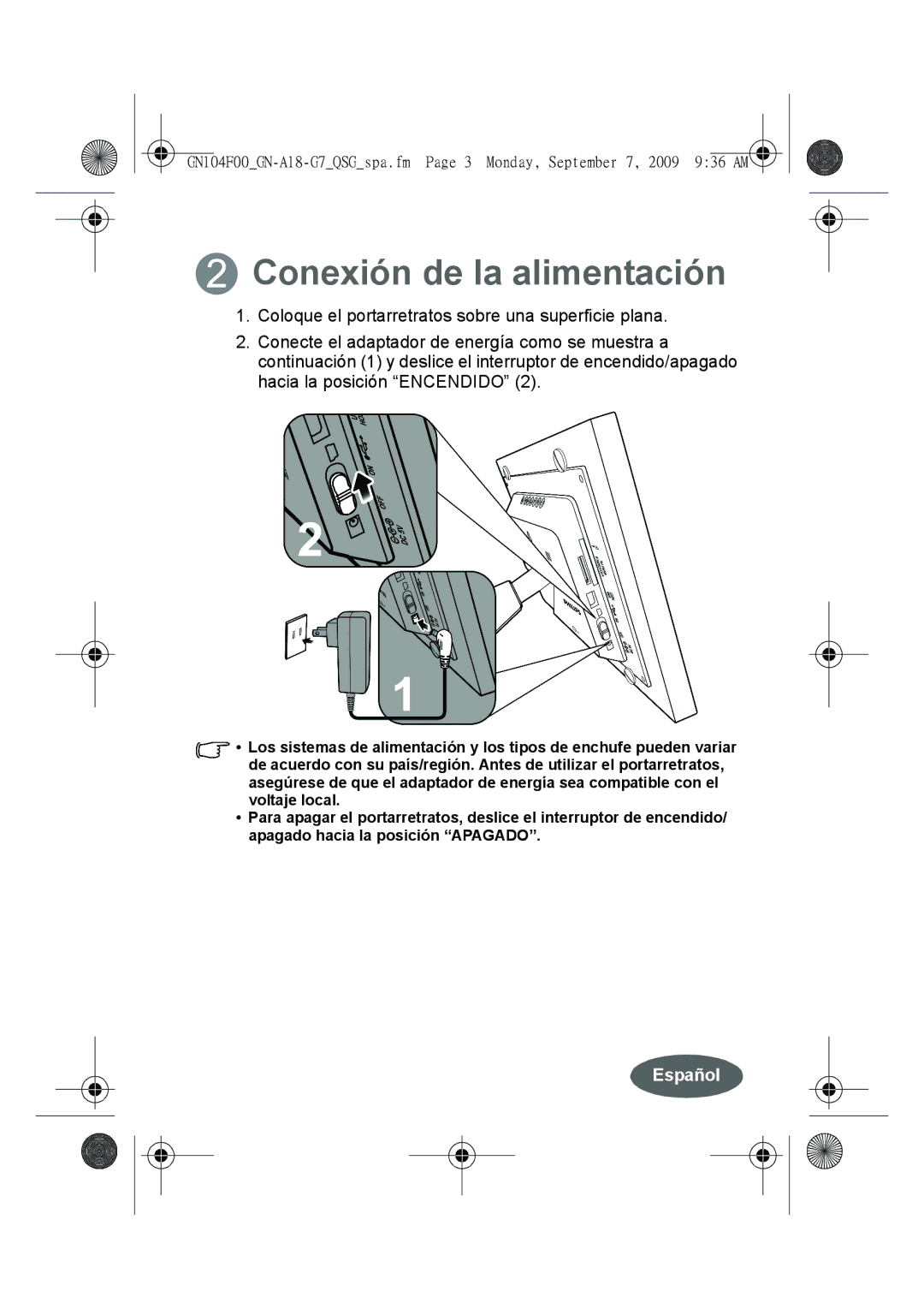 Philips SPF3410/G7 quick start Conexión de la alimentación 