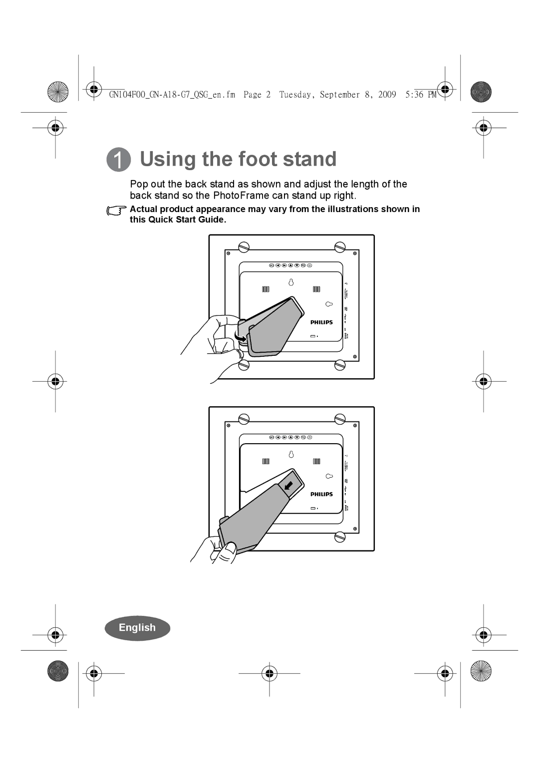 Philips SPF3410/G7 quick start Using the foot stand 