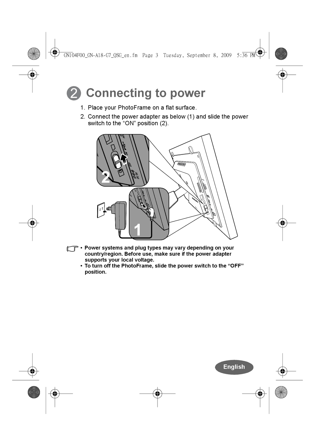 Philips SPF3410/G7 quick start Connecting to power 