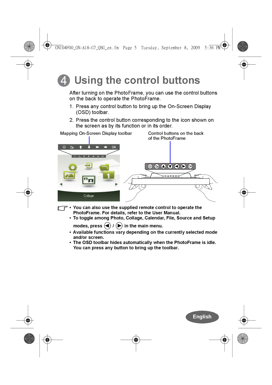 Philips SPF3410/G7 quick start Using the control buttons 