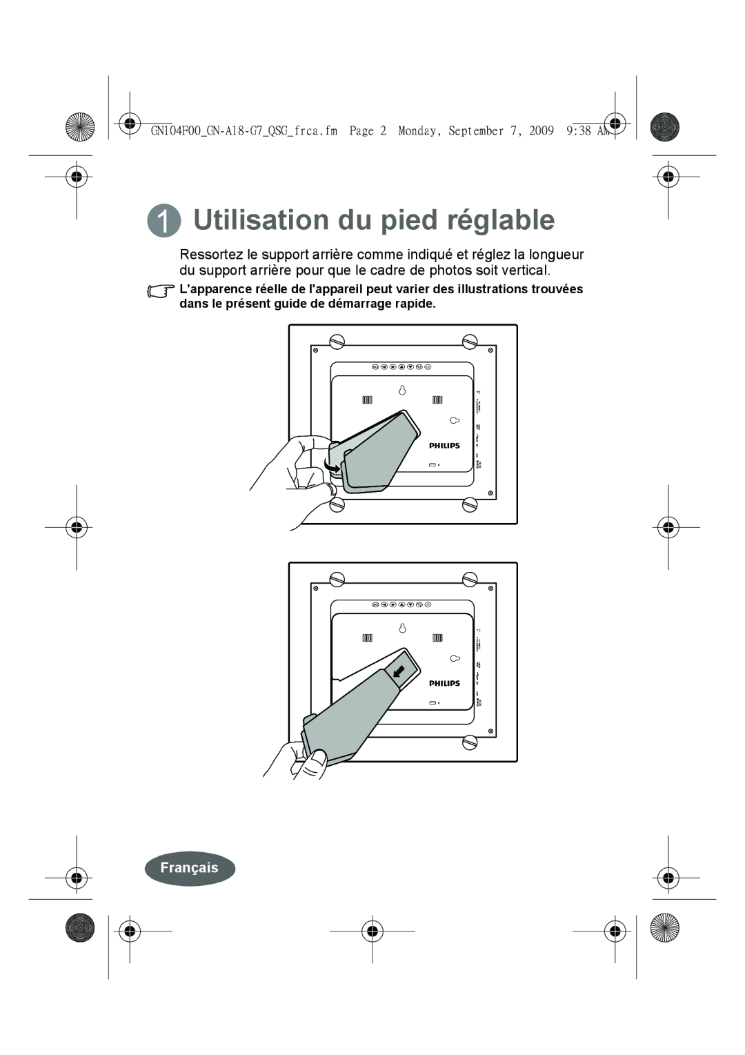 Philips SPF3410/G7 quick start Utilisation du pied réglable 