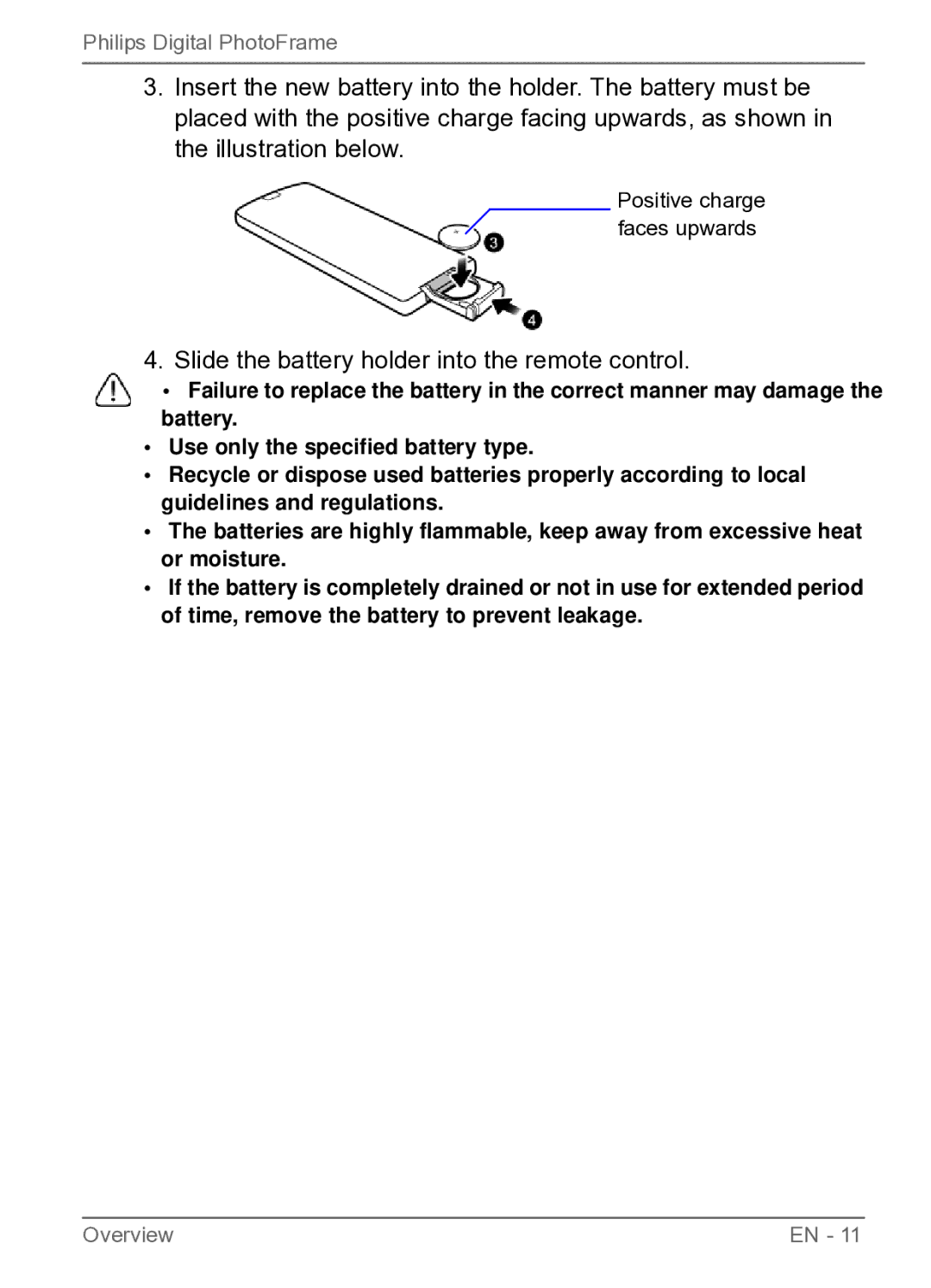 Philips SPF3400C/G7, SPF3470/G7, SPF3480/G7, SPF3480X/G7, SPF3400/G7 Slide the battery holder into the remote control 