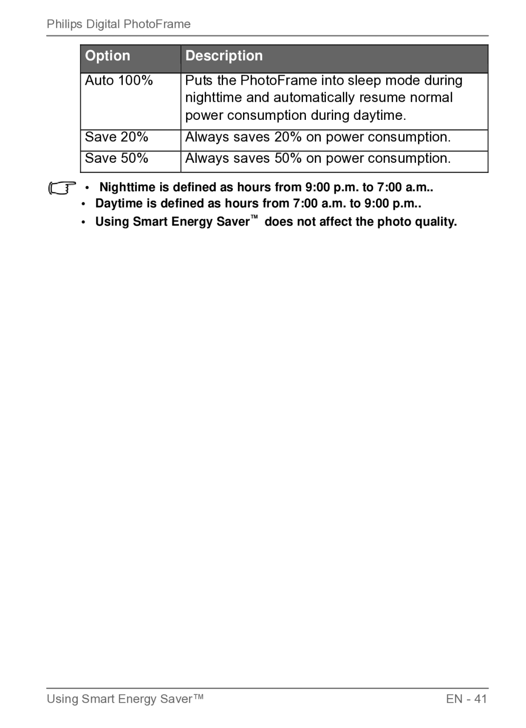 Philips SPF3470X/G7, SPF3470/G7, SPF3480/G7, SPF3480X/G7, SPF3400C/G7, SPF3400/G7 user manual Option 