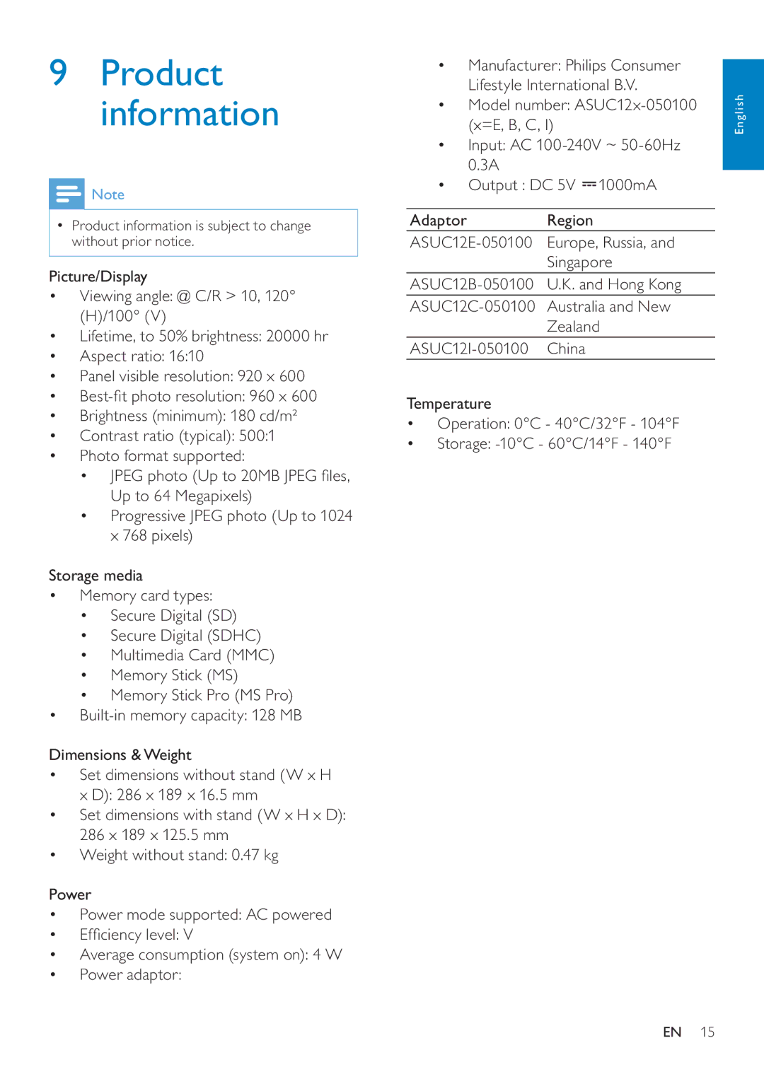 Philips SPF4610 user manual Product information 