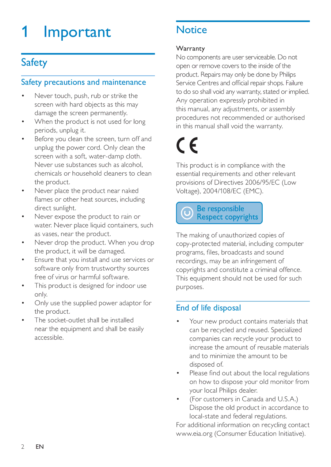 Philips SPF4610 user manual Safety, When the product is not used for long periods, unplug it 