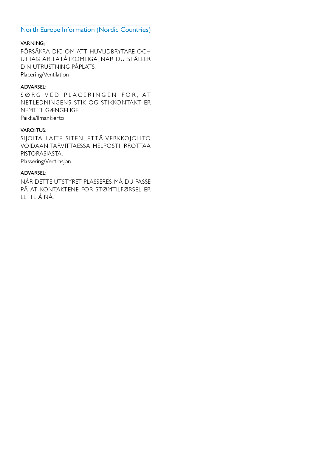 Philips SPF4628, SPF4608 user manual North Europe Information Nordic Countries 