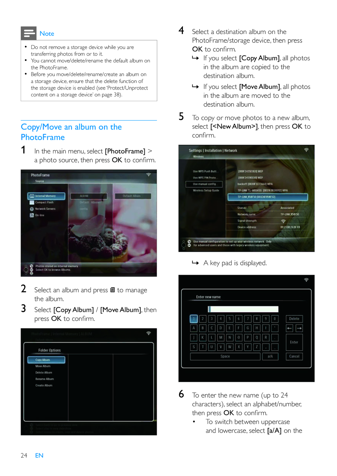 Philips SPF7210 user manual Copy/Move an album on PhotoFrame 