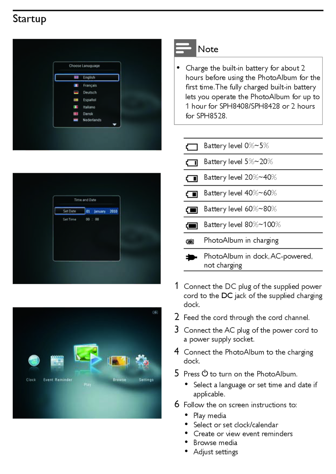 Philips SPH8428, SPH8528, SPH8408/10 quick start Startup 