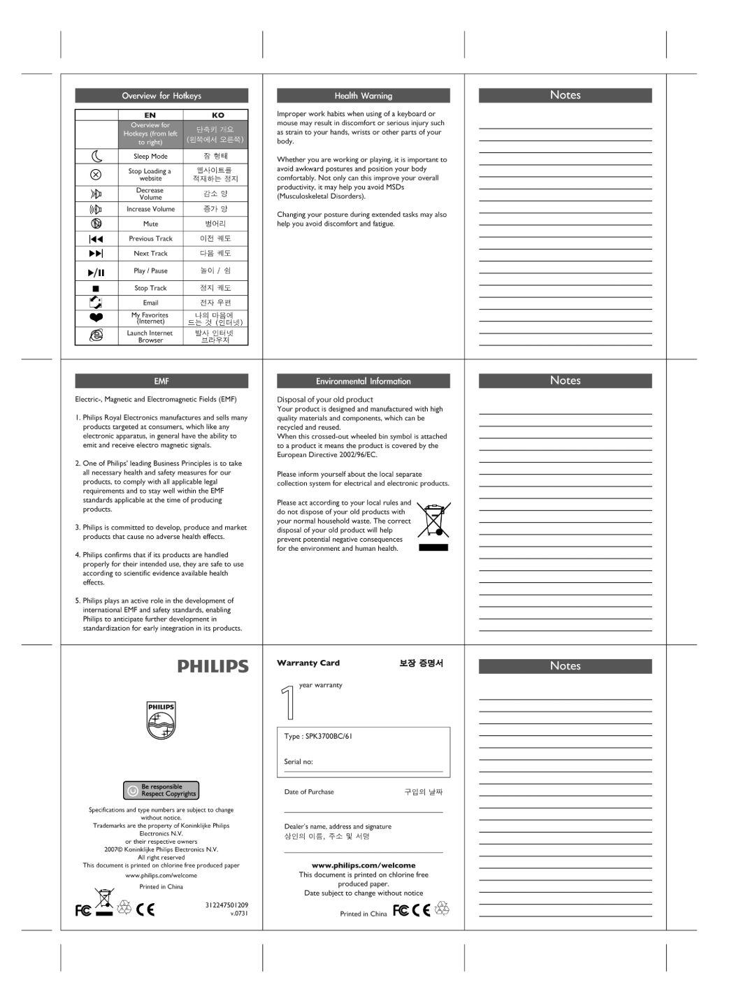 Philips SPK3700BC/61 manual 