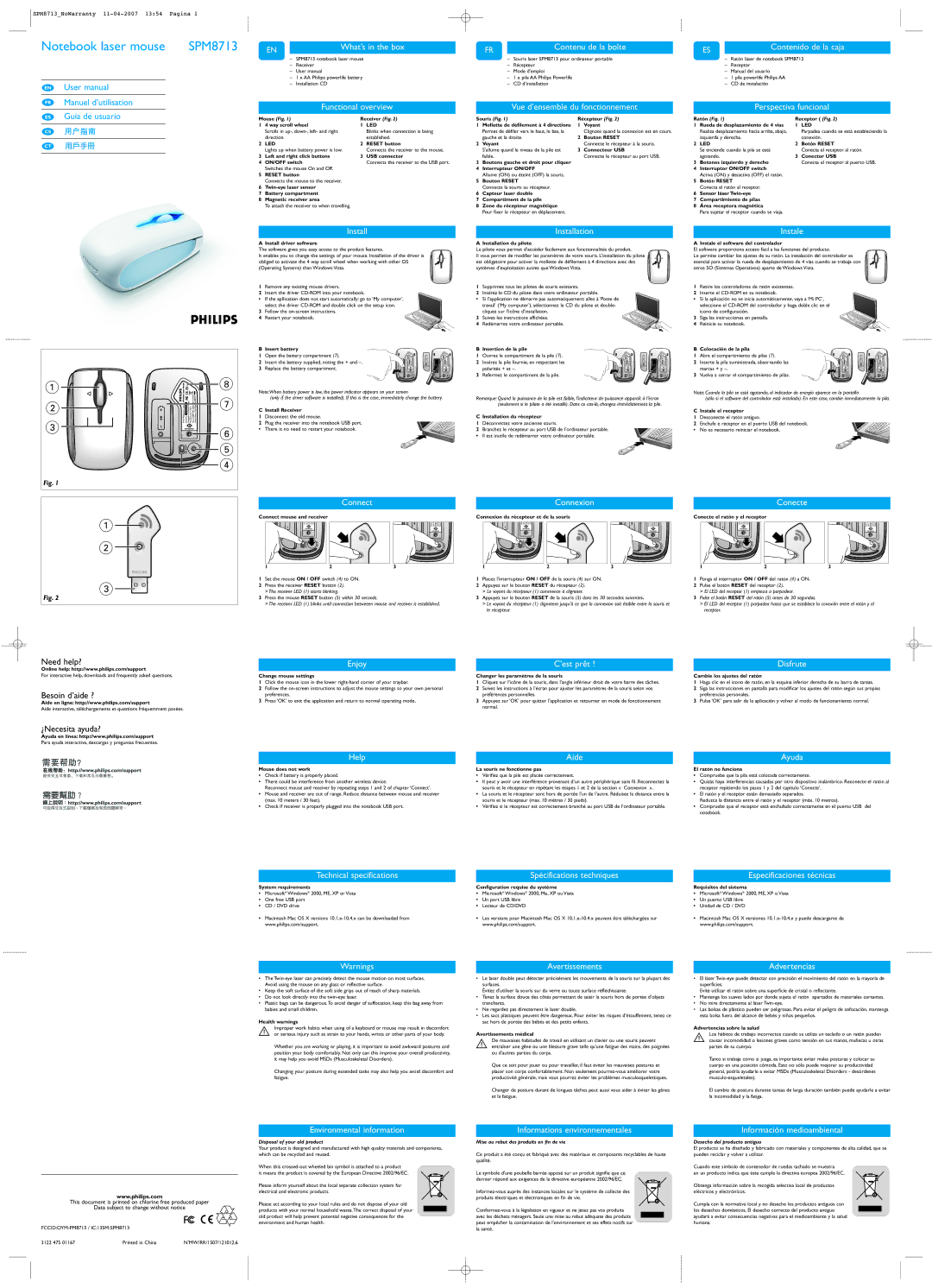 Philips SPM8713 user manual Enjoy Cest prêt Disfrute, Help Aide Ayuda, Technical specifications Spécifications techniques 