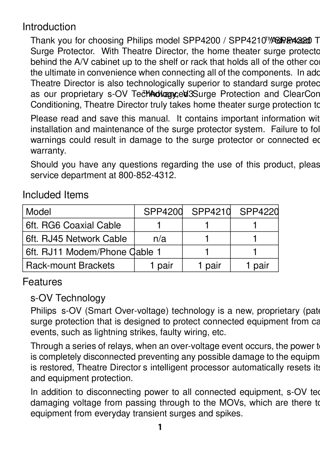 Philips SPP4200WA/17, SPP4210WA/17, SPP4220WA/17 owner manual Introduction, Included Items, Features, OV Technology 