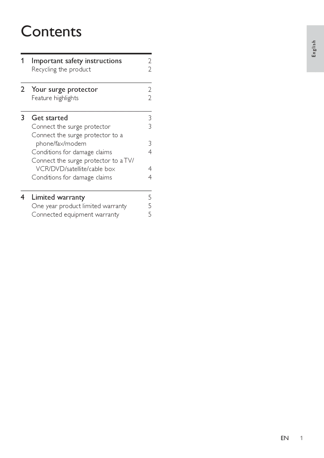 Philips SPP5126A/17 manual Contents 