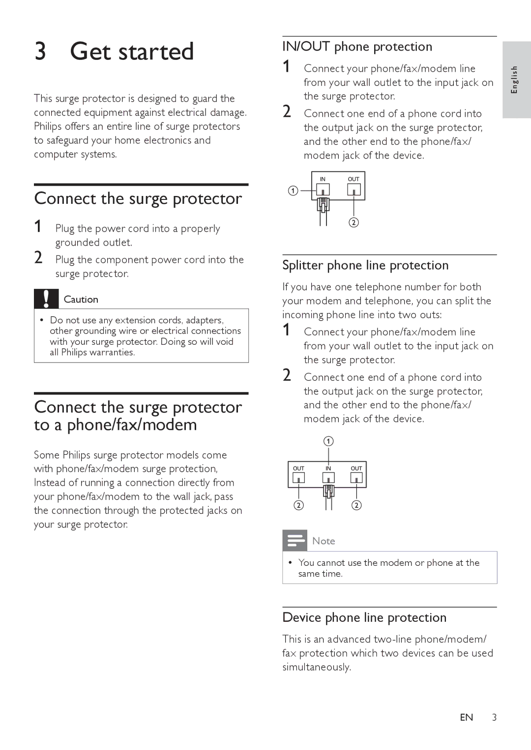 Philips SPP5126A/17 manual Get started, Connect the surge protector 