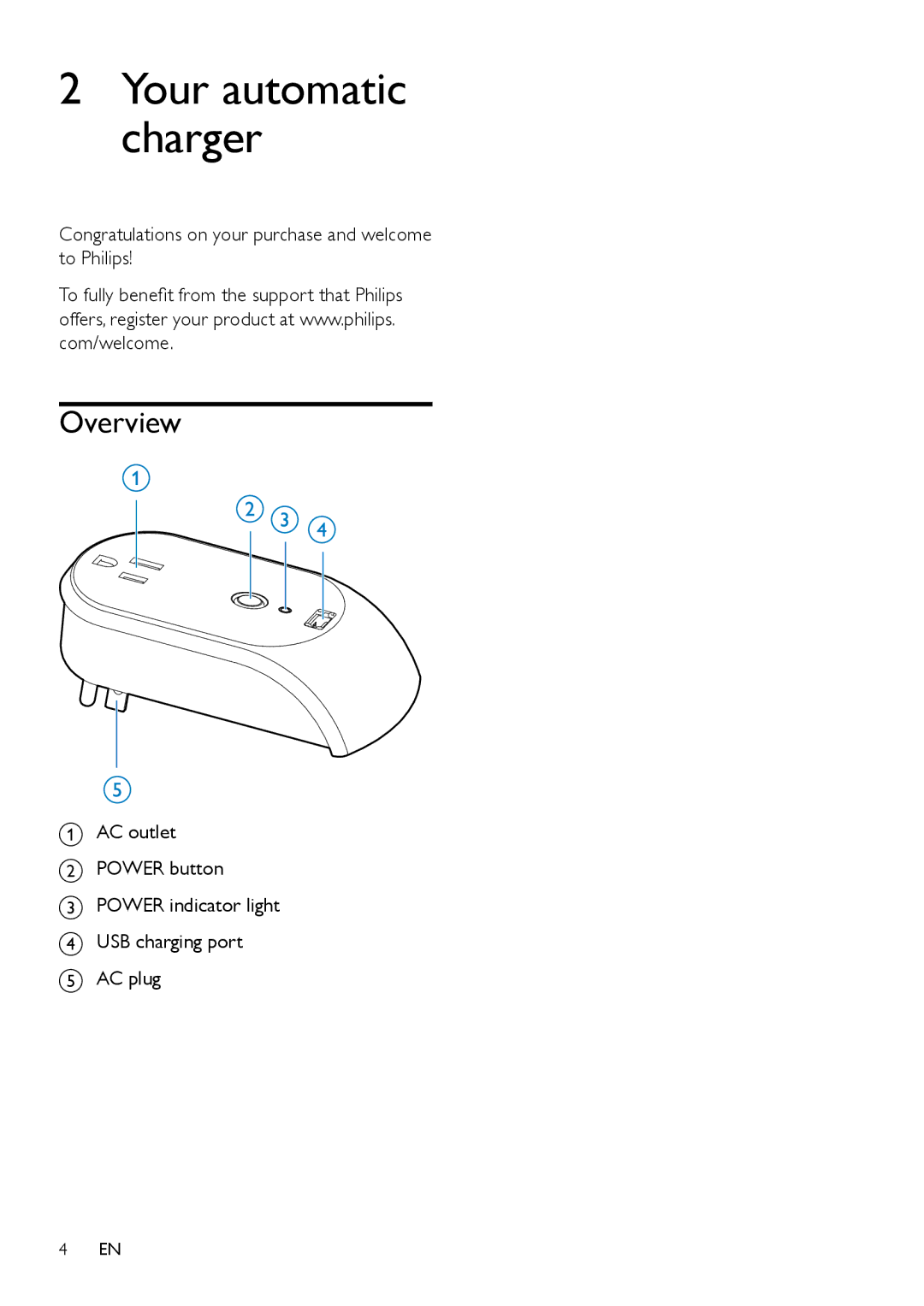 Philips SPS8010B/17 user manual Your automatic charger, Overview 