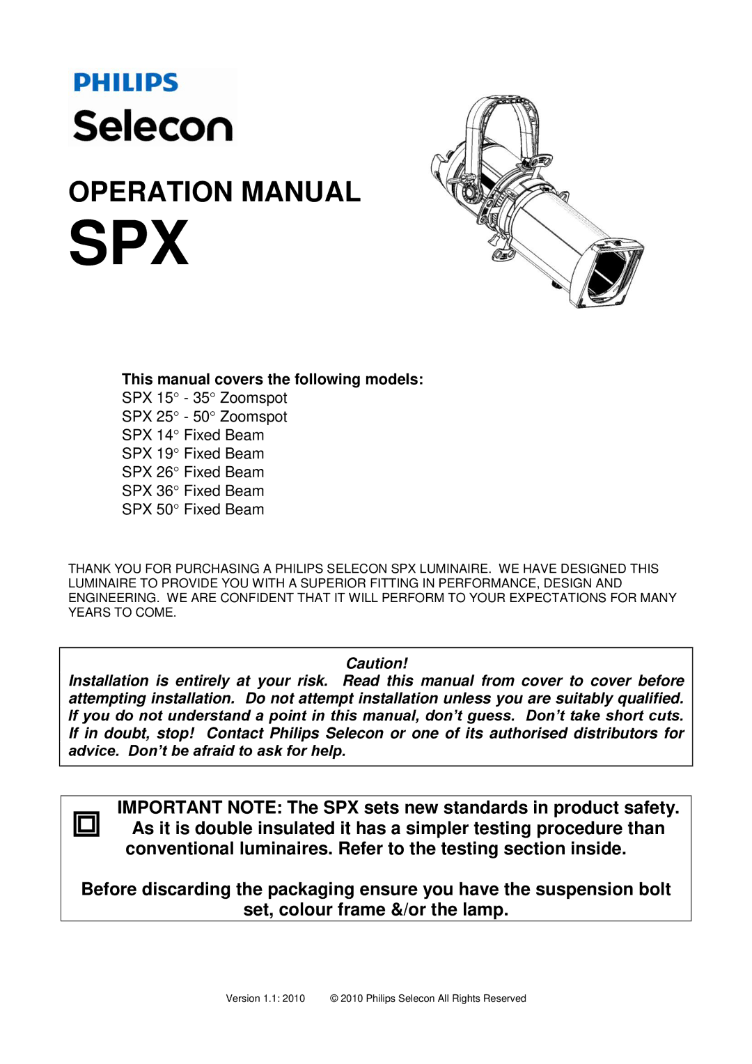 Philips SPX 15-35 operation manual Spx 