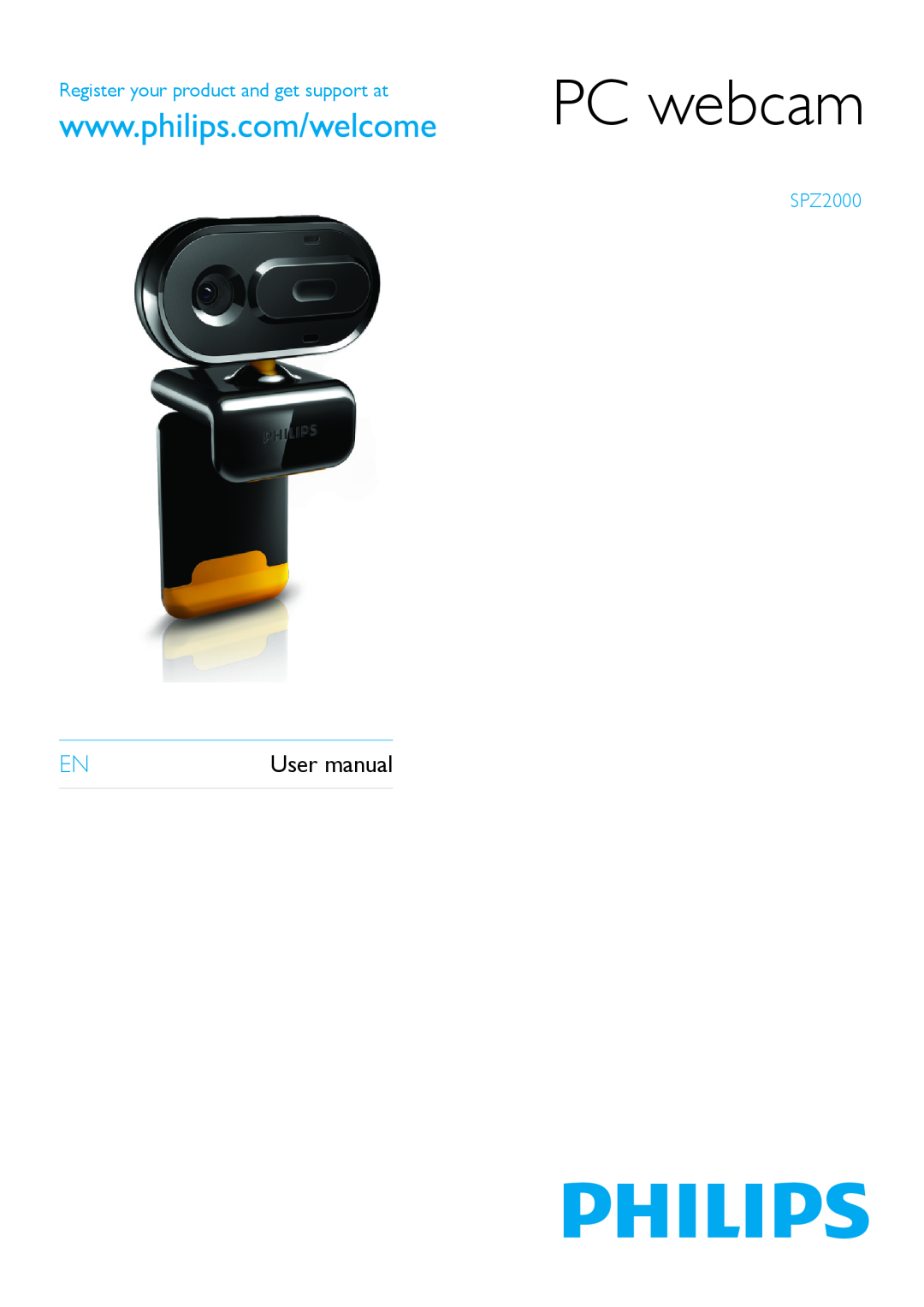 Philips SPZ2000 user manual Register your product and get support at, PC webcam 