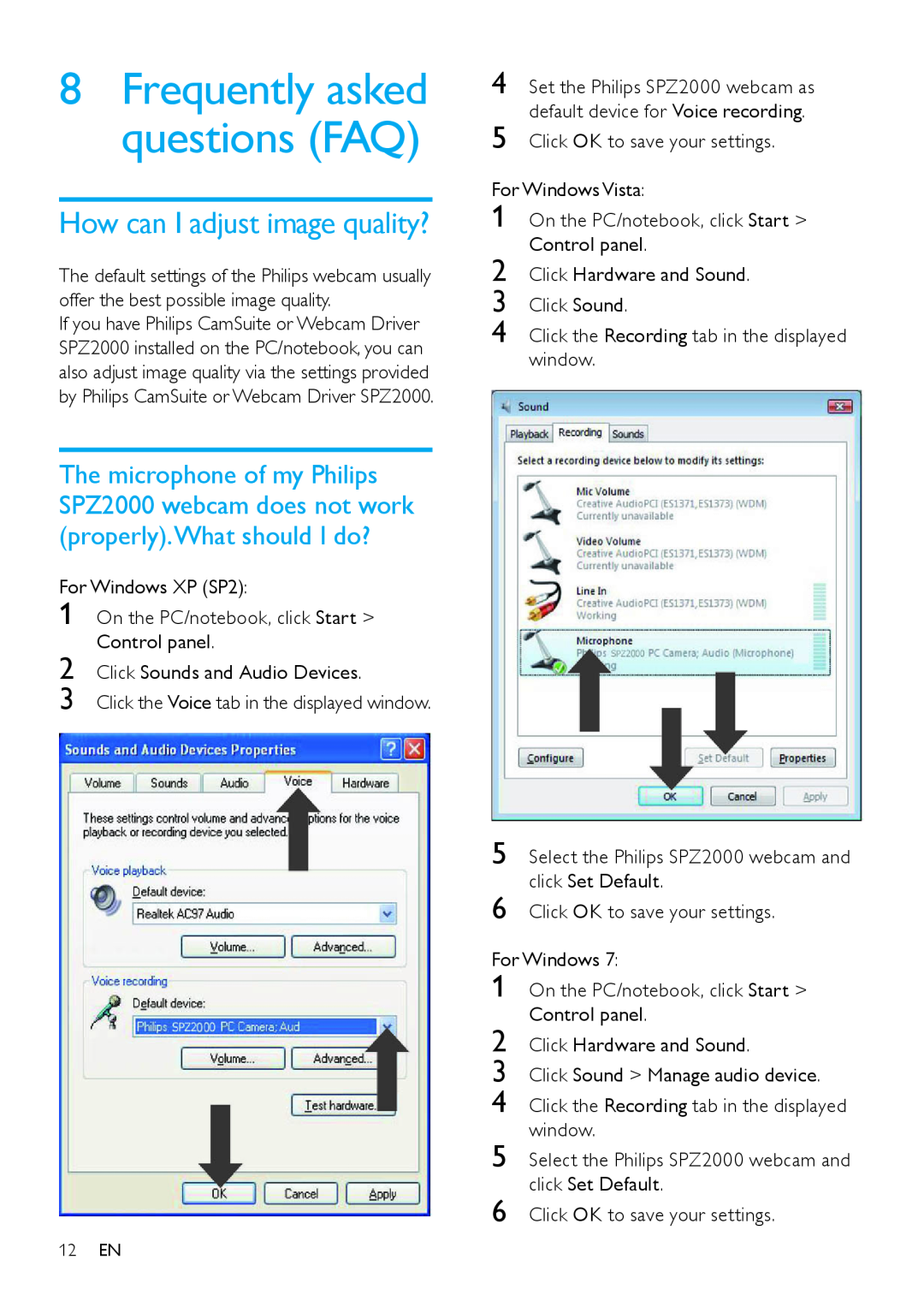Philips SPZ2000 user manual Frequently asked questions FAQ, How can I adjust image quality? 