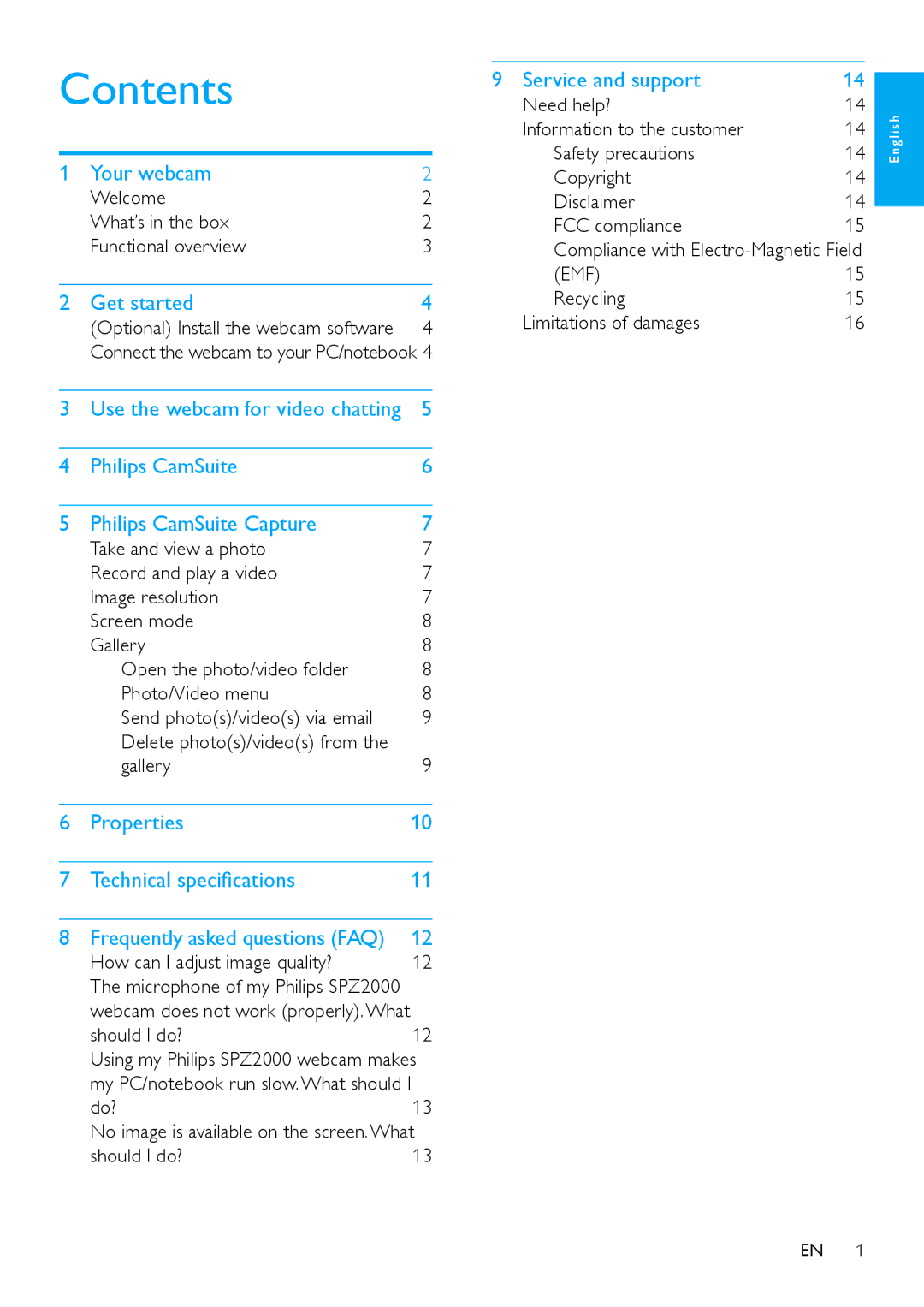 Philips SPZ2000 user manual Contents 