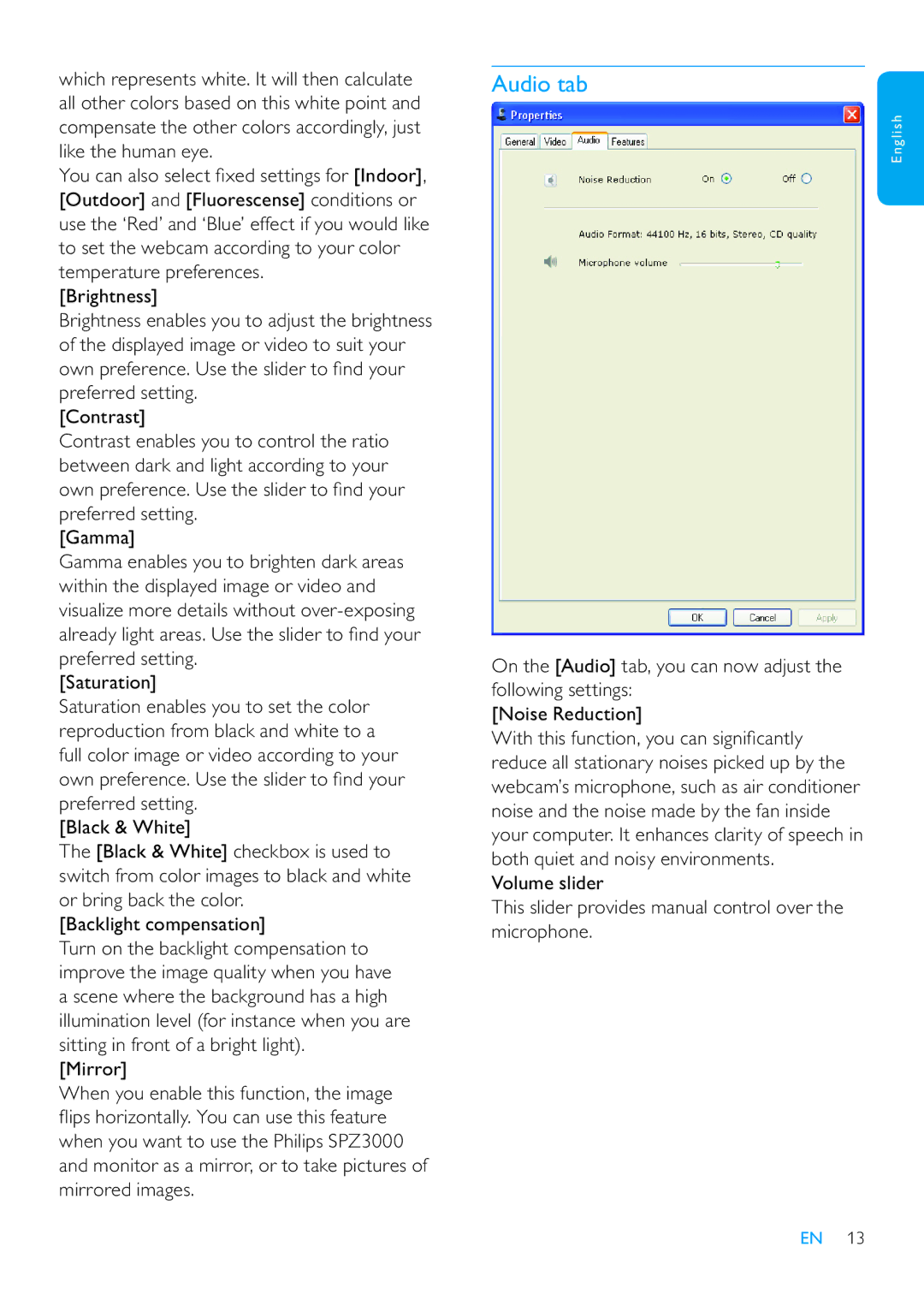 Philips SPZ3000/00 user manual Audio tab 