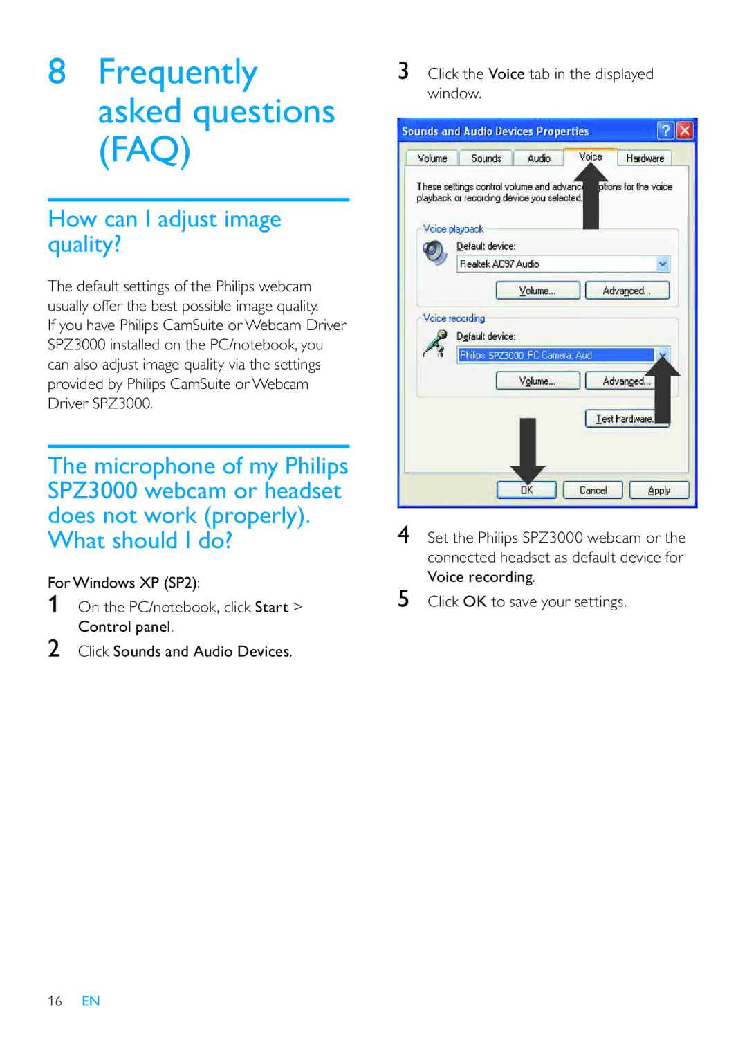 Philips SPZ3000/00 user manual How can I adjust image quality?, What should I do? 