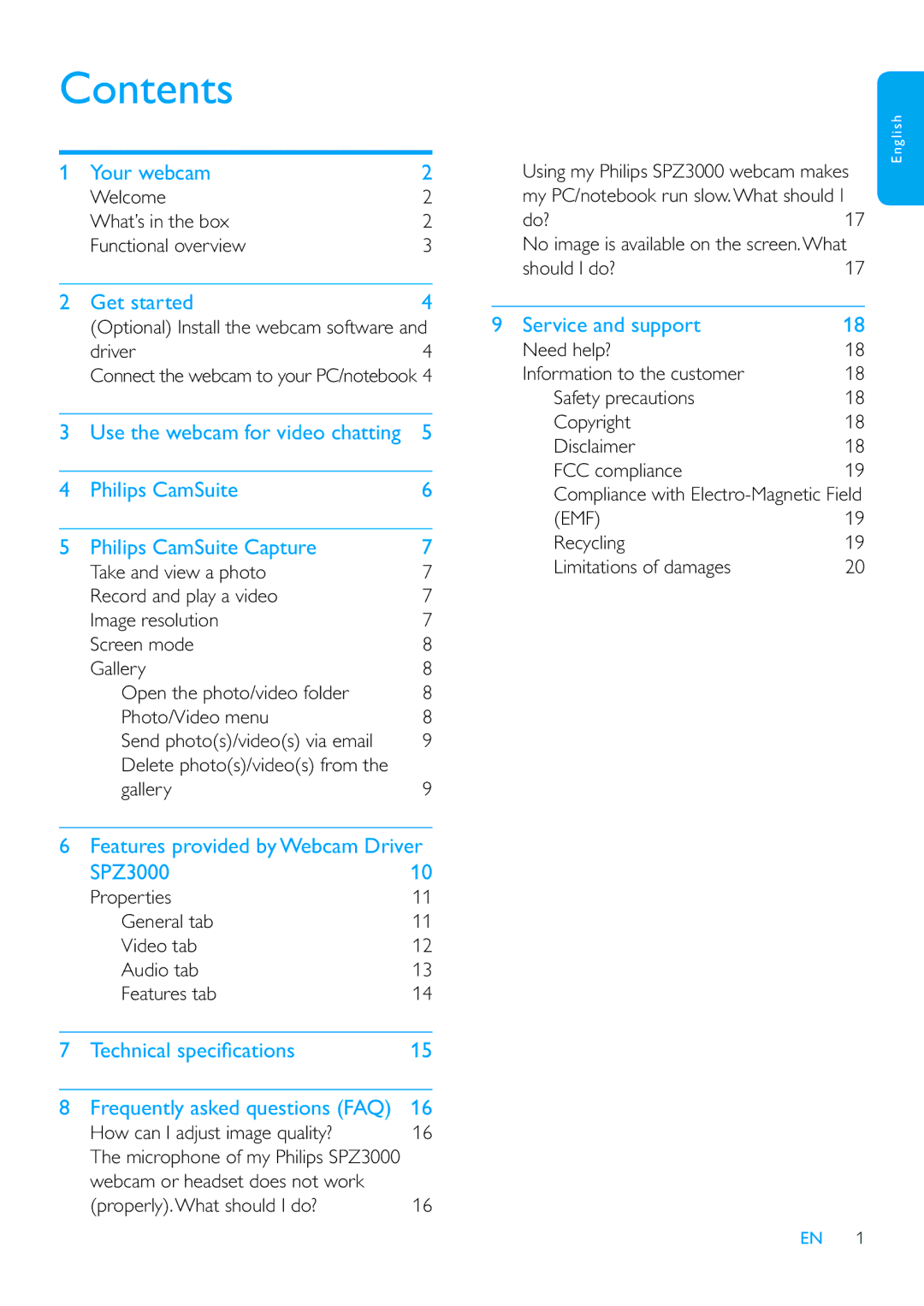 Philips SPZ3000/00 user manual Contents 