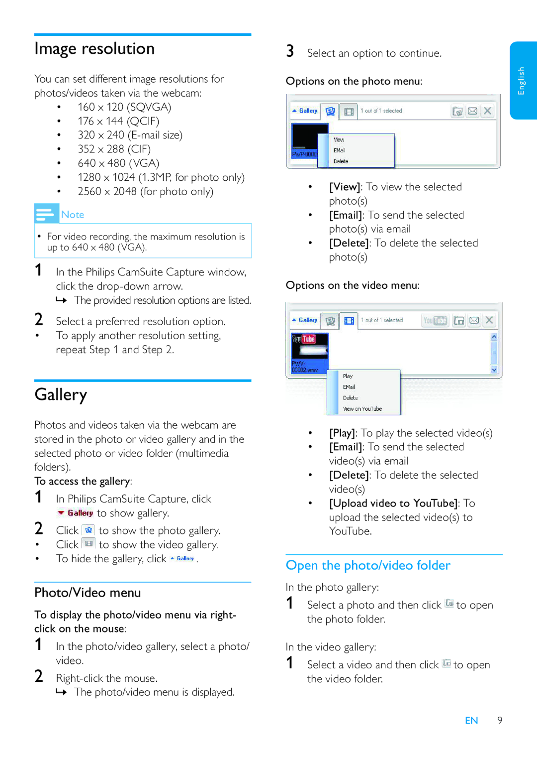 Philips SPZ5000 user manual Image resolution, Open the photo/video folder 